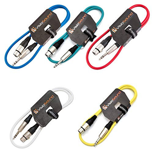 VisioSound 5 x Female XLR to 6.35mm Stereo TRS Jack Lead/Balanced Signal/Audio Patch Cable (Multi-Coloured, 1m, Pack of 5)