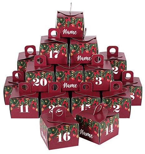 Herz & Heim® Adventskalender zum Befüllen DIY aus 24 Schachteln - Boxen mit weihnachtlichem Muster mit Namen personalisiert Kisten Set