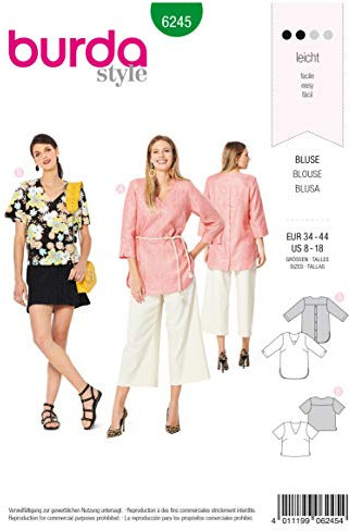 Burda Schnittmuster, 6245, Tunika selber nähen [Damen] Level 2 für Anfänger