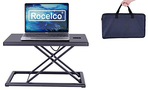 Rocelco Compacto Sit Standup Keyboard Monitor Rising Workstation con Bolsa de Transporte, Negro, Acero, portátil de 19 Pulgadas