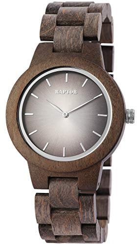 Raptor Damen-Holzuhr Edelstahl Butterflyschließe Natur Analog Quarz RA10208 (Ahornholz)