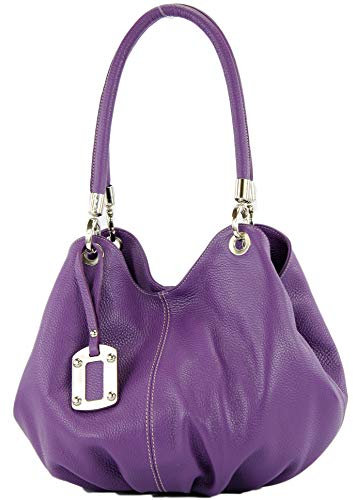 Italian bag women's bag handbag leather bag hobo bag leather shopper 228, Colour:Purple