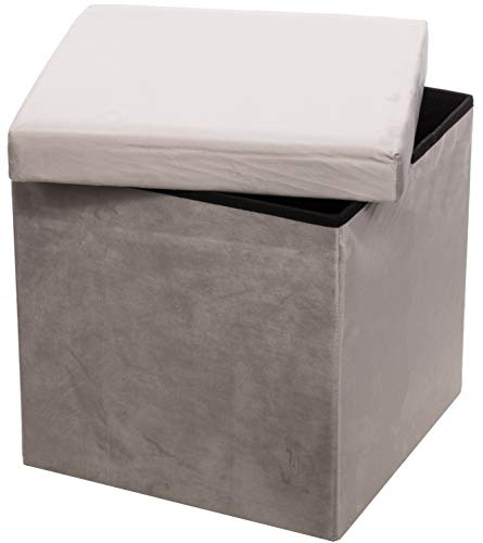 Brandsseller Stauraumhocker Aufbewahrungsbox Sitzhocker Polsterhocker Samt Glänzend Silber ca. 40x40x40 cm