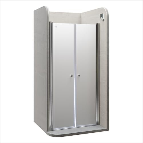 Moments of Glass Mampara de ducha Lima, regulable de 96-100 cm, altura 195 cm, puerta doble abatible, cristal de seguridad templado ESG 6MM satinado, perfiles cromados #DTF