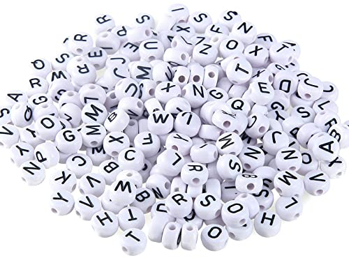 300 Stück Buchstaben perlen für armbänder Rund Alphabet armband perlen,für DIY Herstellung Armbänder,Halsketten,Ringe,Ohrringe,Schmuck Basteln,Rund 7mm(Weiß)