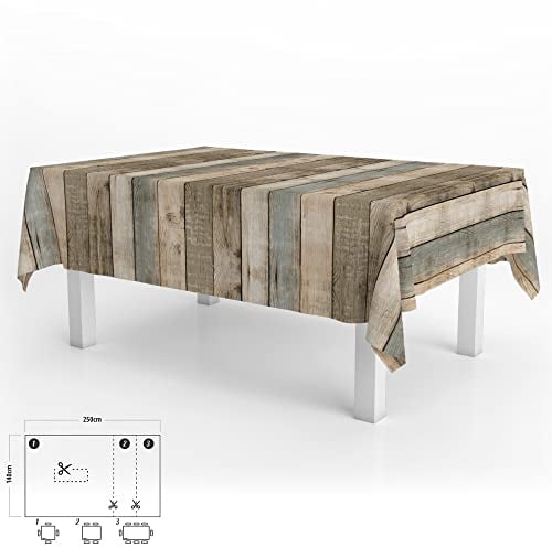 ORYX Mantel Hule Rectangular Tablones Madera Impermeable Antimanchas PVC 140 x 250 cm. Recortable Uso Interior y Exterior