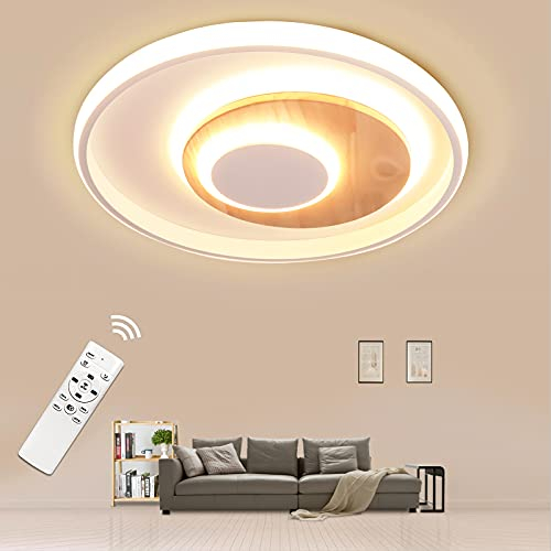 BLMYL LED Deckenleuchte 24W Deckenlampe Holz, Deckenleuchte holz Dimmbar mit Fernbedienung, 40cm wohnzimmerlampe Runde Deckenlampen für Wohnzimmer, Flur, Schlafzimmer, Küche