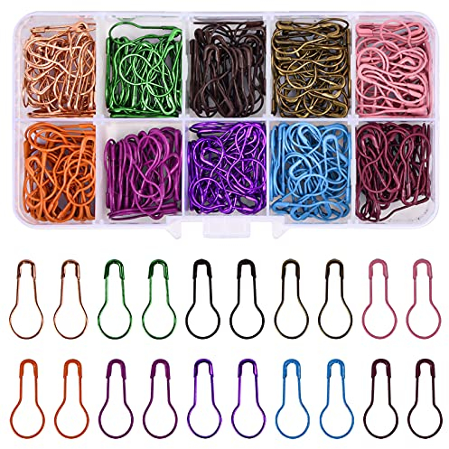 300pcs 10Farben Eisen Kürbis Pin, Birne Sicherheitsnadeln, Calabash Pin mit Aufbewahrungsbox, Reihenmarkierer Häkeln, Metall Strickzubehör fit für Stricken Maschenmarkierer DIY Fertigkeit-Herstellung