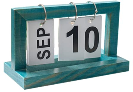 JAWSEU Flip Kalender Aus Holz, Hölzerner manueller Flip Desk Kalender Wiederverwendbarer Desktop Kalender Holzblock Monat Datumsanzeige Home Office Dekoration, Blau