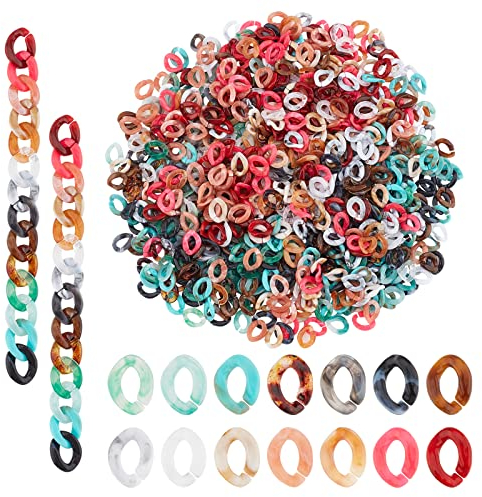 PandaHall 840pcs Acryl Verbindungsringe, 14 Farben Transparent Kabelkette Kleine Twist Panzerketten Quick Link Connectors Für Ohrring Halskette Brille Kette Schmuckherstellung 13.5x10mm