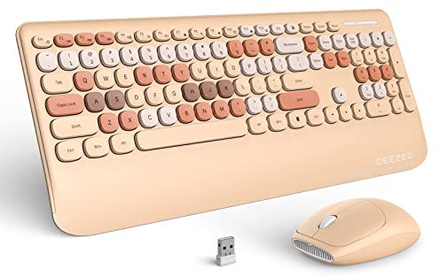 GEEZER Wireless Keyboard and Mouse Combo Milk Tea Color, 106 Keys Less Noise Full-Size 2.4G Ultra-Slim Colorful Keyboards with Palm Rest, One USB Nano Receiver for Windows/Mac/Laptop/PC