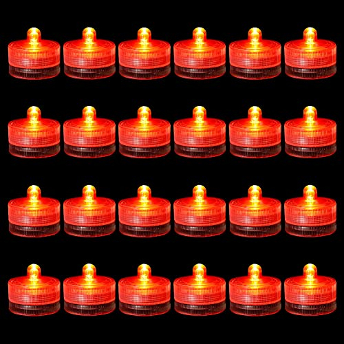 idyl light Unterwasser Led Lichter,Rot Wasserdichte LED Teelichter, Batteriebetriebene Kerzen Poollicht für Garten Aquarium Vase Badewanne Pool oder Spa 24 Stück