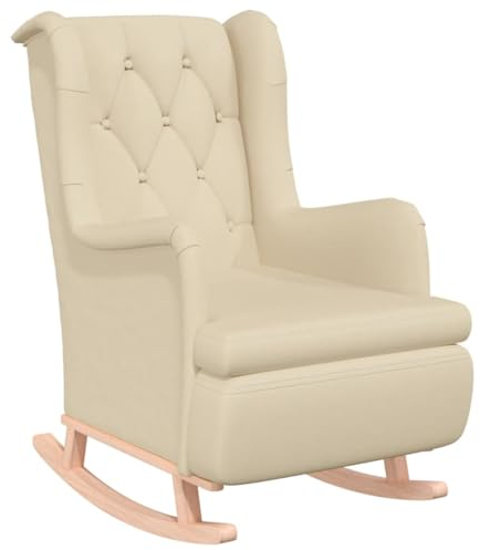 vidaXL Schaukelsessel mit Kautschukholz-Beinen Schaukelstuhl Schwingstuhl Relaxsessel Polstersessel Ohrensessel Loungesessel Creme Stoff