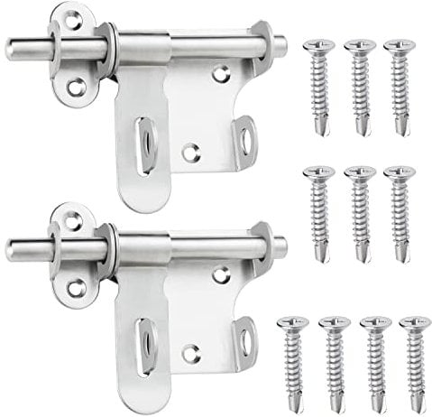 AusseL 2PCS Slide Bolt Lock Gate Latch, Stainless Steel Sliding Barrel Bolt Door Lock, Heavy Duty Hasp Latch with Padlock Hole Safety Lock for Gates Fences Garage Shed Doors Warehouse Doors