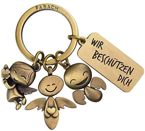 FABACH Schutzengel Schlüsselanhänger 3 Engel mit Gravur - Auto Schlüsselanhänger Fahr vorsichtig aus Metall für Autofahrer - Geschenk Glücksbringer Auto Führerschein - Wir beschützen dich