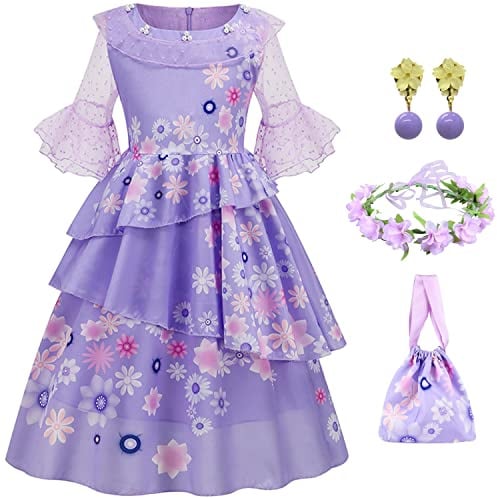 LCXYYY Isabela Madrigal Verkleidung Kostüm Cosplay Mirabel Isabela Lila Ballerina Kleid mit Girlande und Tasche für Mädchen Halloween Karneval Prinzessin Geburtstag Party Fancy Kleidung 3-9 Jahre