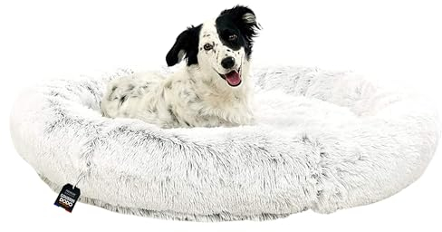 One PETS-TOP® Hundebett Grosse Hunde [mit waschbarem Bezug] - Hundebett Grosse Hunde, Hundekissen XXL, Hundekorb, Katzenbett, Hundekörbchen, Dog Bed Langer Plüsch, 130 cm Durchmesser Perlgrau