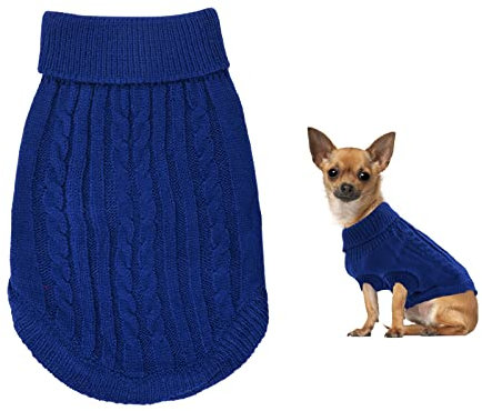 Small Dog Jumper, Warm Puppy Sweater for Winter - Knitted Pullover Soft Turtleneck Clothes Vest for Pet Autumn, Winter Outfit - Welsh Corgi, Yorkshire Terrier, Chihuahua (XS, Blue)
