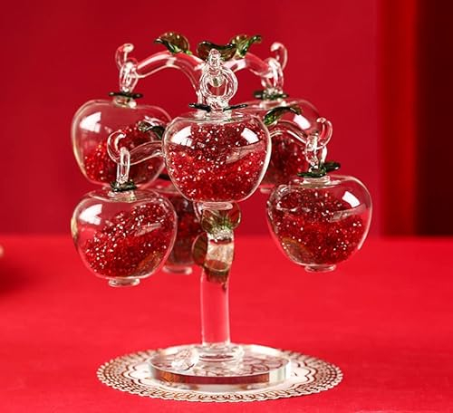 Crystal Glass Red Apple Tree Glass Ornament Figurine Hanging Apples Birthday Wedding Gift Living Dining Table Home Decor