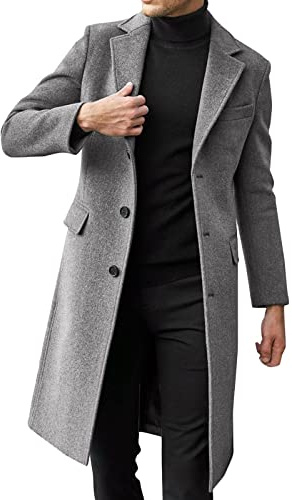 SOOUICKER Wintermantel Herren Peacoat Mantel Herren Tweed Mantel Herren Business Wollmantel Herren Lang Wintermantel Herren Knielang Mantel Herren Anzug Wintermantel Herren Elegant Slim Fit