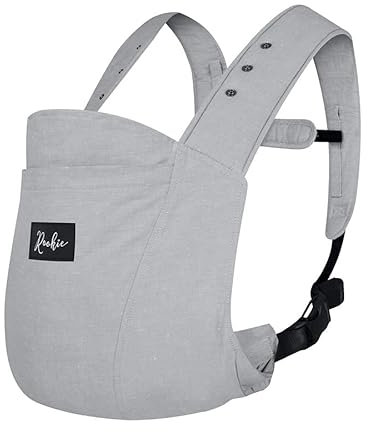 Porte bebe physiologique ROOKIE Baby Konnekt - Facile à enfiler - Dès 3,5 kg - Porte bébé ventral & dorsal - En cotton et lin bio (gris)
