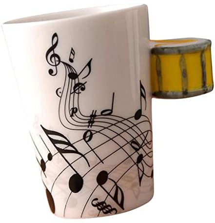 predolo Keramik Tasse mit Musiknoten, Kaffeetasse, Tee, Musiker, Musik, Klavier, Instrument, Lehrer, Geschenk, Gelbe Trommel