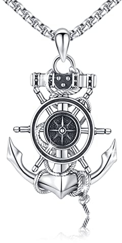 TRISHULA Anker Halskette für Männer 925 Sterling Silber Kompass Anhänger Wikinger Halskette Anker Anhänger Nautische Halskette Wikinger Schmuck Kette für Jubiläums Geburtstag
