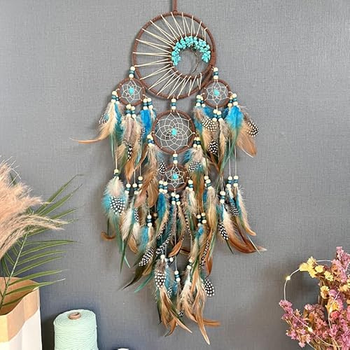 HXSCOO 5 Ring Retro manuelle Traumfänger Heimdekoration Indianer Naturstein Traumfänger Wandschmuck (Color : A01)