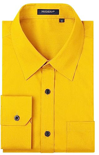 HISDERN Mens Shirts Yellow Long Sleeve Shirt for Men Formal Dress Shirts Regular Fit Casual Button Shirt L