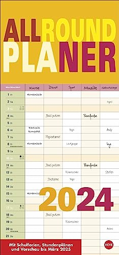Allroundplaner - Kalender 2024 - Heye-Verlag - Familienkalender - Mit 5 Spalten und viel Platz zum Eintragen - 21 cm x 45 cm