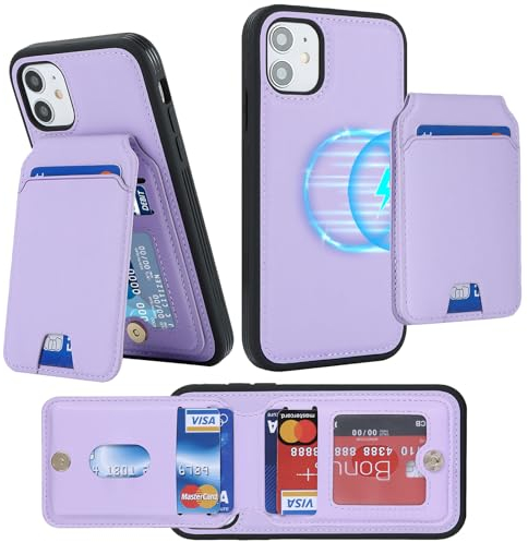 Coque Magnétique pour iPhone 12 Mini - Compatible avec MagSafe - Etui iPhone 12 Mini Portefeuille avec Porte Carte - Housse en Cuir Pochette de Portefeuille pour iPhone 12 Mini - Lilas