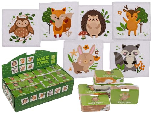 12er Set Magisches Baumwoll Handtuch mit Einhorn oder als Fußball Motiv (Waldtiere)