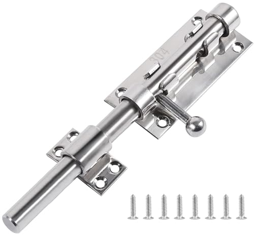ZiYuya Cerrojo deslizante para puerta, pestillo de acero inoxidable 304 resistente con agujero de candado, cerradura de perno de puerta deslizante, 14mm diámetro, cerrojo para casa patio jardín 8 inch