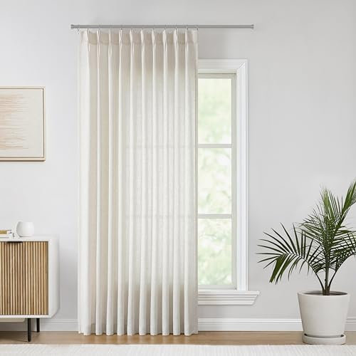 Vision Home Halbtransparente Vorhänge mit Quetschfalten, strukturiertes Leinen-Mischgewebe, lichtfilternd, mit Haken, 241,3 cm, für Wohn-, Schlafzimmer, Terrasse, mit Haken, 152,4 cm B x 241,3 cm L