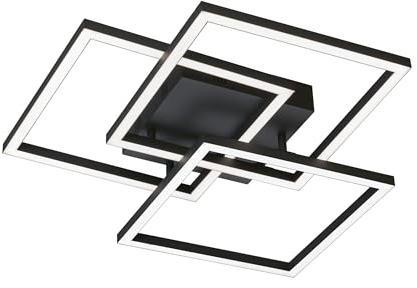 Fischer & Honsel Deckenleuchte, Seth | sandschwarz| L: 52 cm, B: 52 cm, A: 9,5 cm| mit Fernbedienung stufenlos dimmbar| Farbtemperatureinstellung| 1x LED 29 Watt 2700/6500 K| 4700 lm| EEG: E