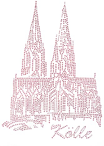 Strass Steine Bügelbilder Applikation verschiedene Motive Köln Karneval Fasching (Dom Kölle rot 26x34cm)