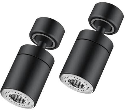 AUSYIWI 2 Pezzi in Universale Cromato Rubinetto Aeratore 360° Girevole Rubinetto del Lavandino con Due Modelli Di ugelli per Prolunga e Rompigetto Rubinetto Cucina e Bagno (Nero)