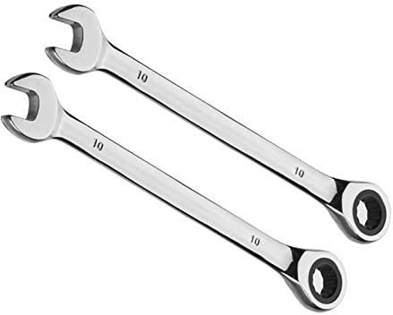 Vokenforu 10 mm Ratchet Spanner, Metric Ratcheting Combination Wrench, Hardened Chrome Vanadium Steel Open End Spanner,2 Pcs