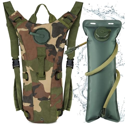 Neloheac Militär Taktischer Rucksack mit 3L Trinkblase, Trinkrucksack Leichter Fahrradrucksack für Wandern MTB Radfahren Camping Laufen, Camoflage