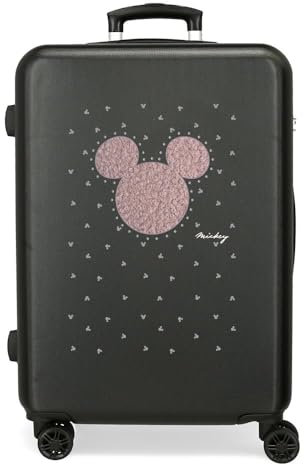 Disney Mickey-Studs Koffer, mittelgroß, Schwarz, 46 x 65 x 23 cm, starr, ABS, seitlicher Kombinationsverschluss, 56 l, 3 kg, 4 Doppelrollen, Schwarz, Mittelgroßer Koffer