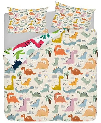 Bettwäsche 200x200 Dinosaurier - Paradies Bettbezug mit Reißverschluss Weiche Mikrofaser Bettwäsche Set, 2 Kissenbezug 80x80 cm Atmungsaktiv
