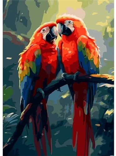 Peinture par Numero Adulte,Couple d'oiseaux perroquets DIY Acryliques Peinture, Kit de Peinture à l'huile sur Toile avec Brosses et Peintures Acryliques Cadeau pour Mur de Maison(avec Cadre)50x65cm