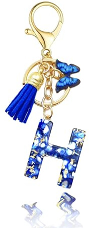 Baofuwan Schlüsselanhänger mädchen Frauen Buchstabe Schlüsselanhänger key chain mit Anfangsbuchstaben Schmetterling Quaste Rosa Blau Golden für Geldbeutel Handtaschen Schultasche
