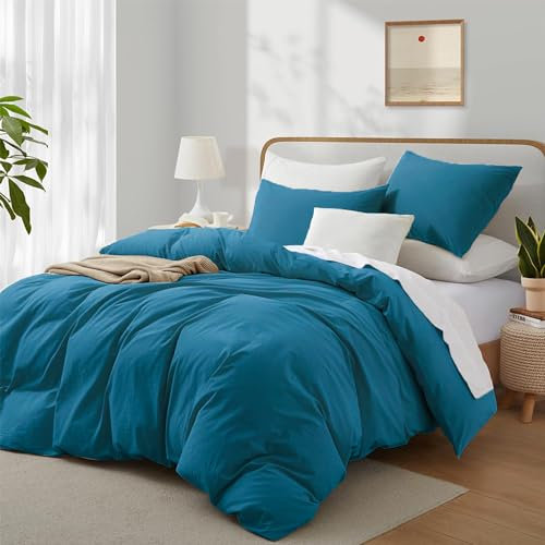 Boqingzhu Baumwolle Bettwäsche 220x240cm Türkis Petrol Blau Einfarbig Uni Ästhetik Doppelbett Weich Renforce Baumwollbettwäsche Bettbezug 220x240cm und 2 Kissenbezüge 80x80cm mit Reißverschluss