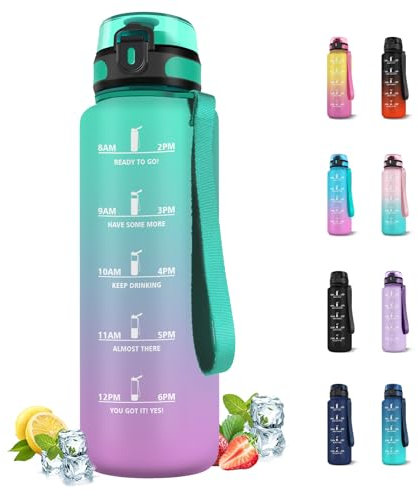 Botella Agua 1.5L con Filtro, Deporte a Prueba de Fugas, Reutilizable con Eslogan Motivacional, Gimnasio y Senderismo