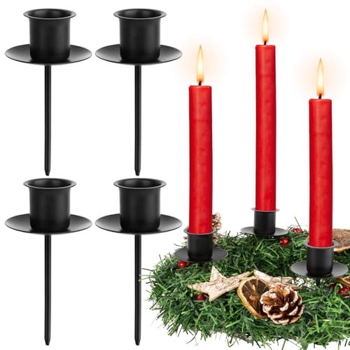 BOFUNX 4 Stücke Kerzenständer Schwarz Kerzenhalter Stabkerzen Metall Stabkerzenhalter für Adventskranz Weihnachtskranz Weihnachtsdeko