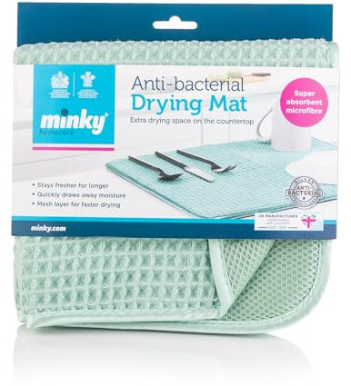 Minky Anti-Bacterial Drying Mat, Super Absorbent Quick-Drying Microfibre Draining Mat, Soft Dish Drying Mat for Kitchen, Cutlery Drainer for Sink, Machine Washable