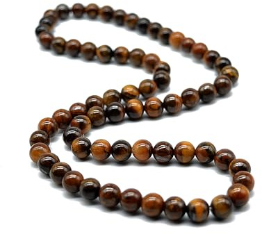 KIKILA 8MM Natural Tiger Eye Lava Stone Beaded Choker Necklace Genuine Gemstone Anxiety Stretch Necklace For Men (Tiger eye)