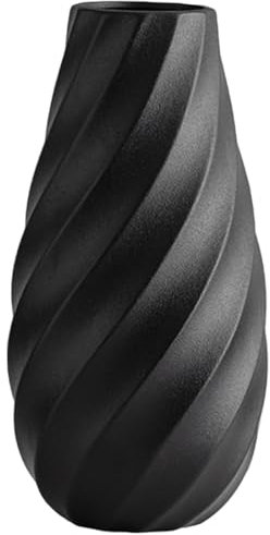 Schwarz Keramikvase mit Strukturiertem Spiraldesign, modernes minimalistisches Boho-Dekor für Zuhause, Wohnzimmer oder Büro – ideal für Pampasgras, Trockenblumen und andere Arrangements – 25 cm hoch