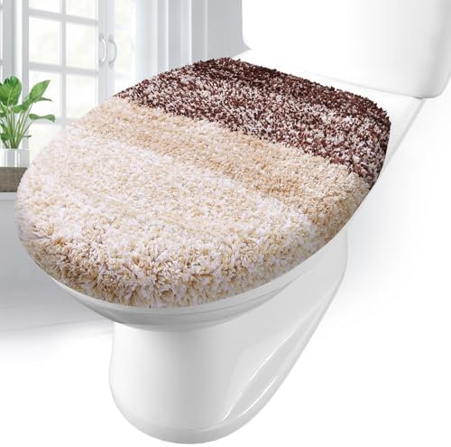 Arotive Soft Microfiber Bathroom Toilet Lid Cover, Machine Washable Seat Covers, 17.5 x 15, Stays in Place Rubber Backing, Fits Most Round, Elongated and Oblong Lids, Accessories Decor, Brown
